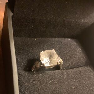 Vintage 925 Sterling Silver Large Clear Gemstone Engagement Ring size 6.5